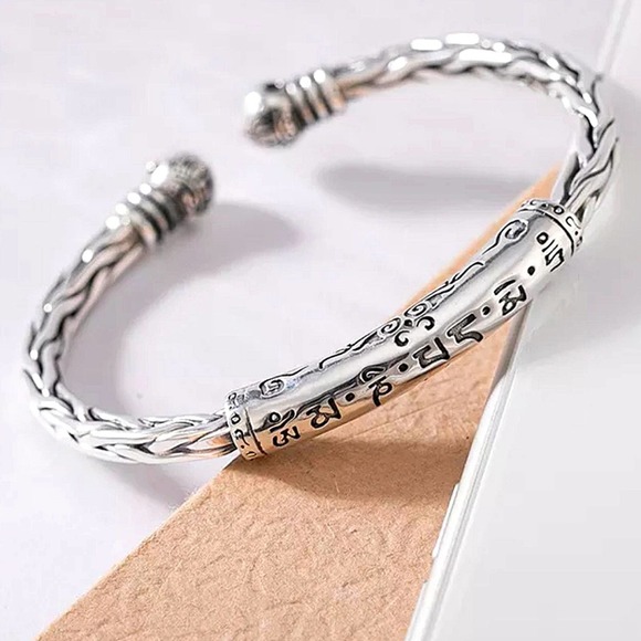 Vintage Chinese Cuff Sterling Silver Bangle Bracelet - Picture 6 of 6